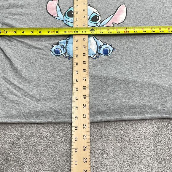 Disney Stitch Cropped Top Womens XL Gray Long Sleeve Crew Neck Cotton Casual Tee - Picture 7 of 12